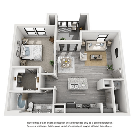 The Flats at Shadowglen Apartments in Manor, TX One Bedroom Floor Plan